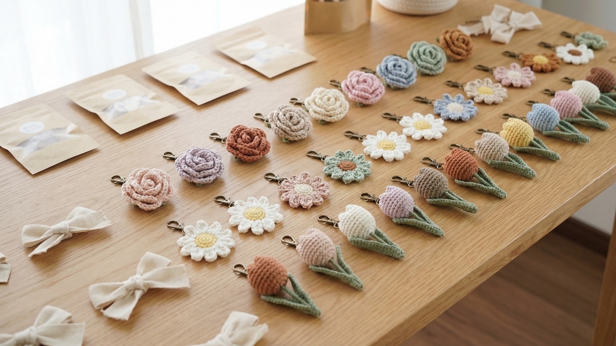 Surpreenda seus clientes com chaveiros de crochê de flores que encantam