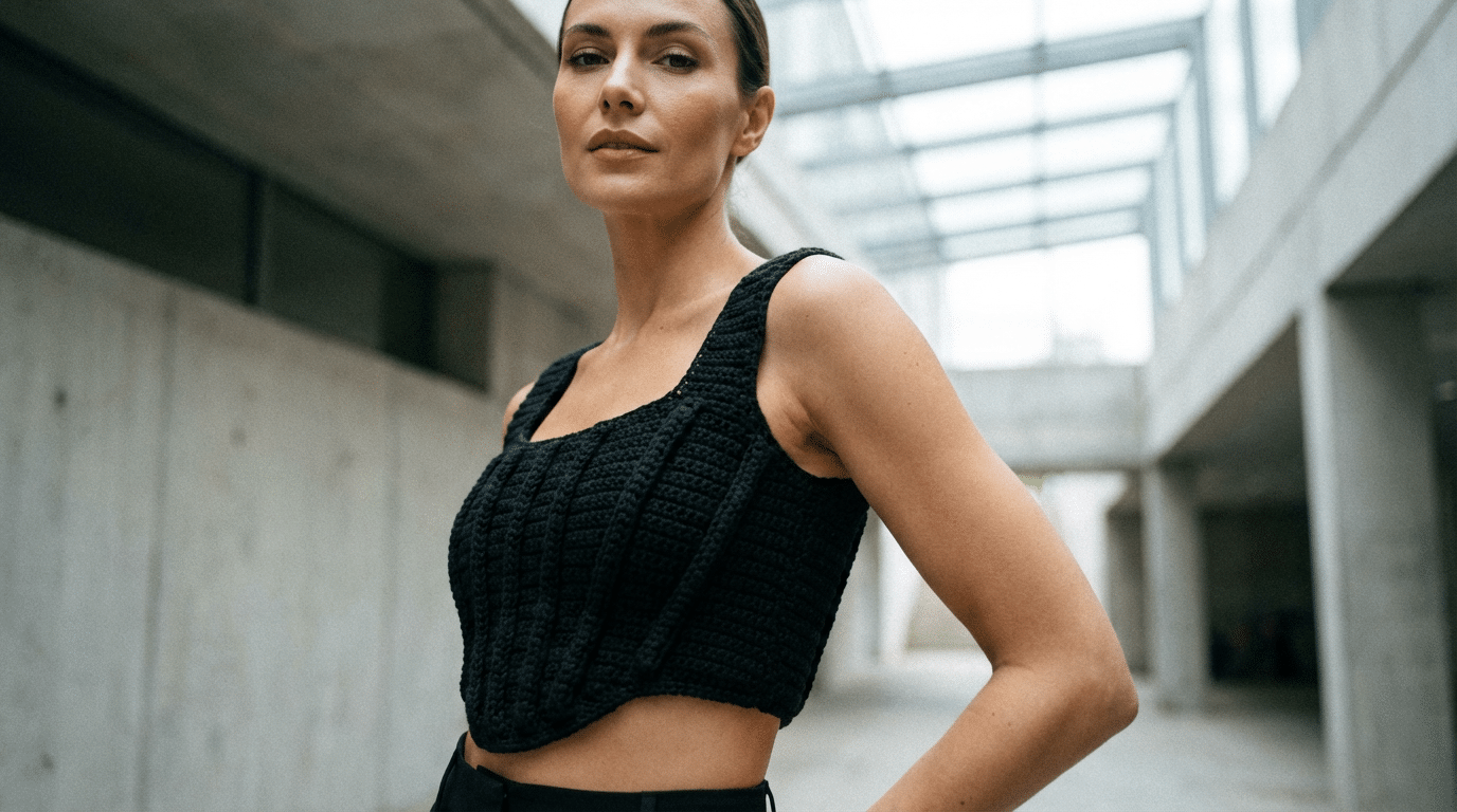 Cropped de crochê estilo corset: a tendência que valoriza a silhueta