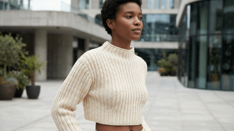 Cropped de Crochê Gola Alta Ajustado