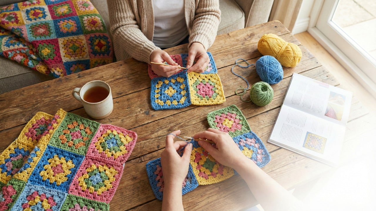 Os fundamentos e técnicas para fazer os primeir squares de crochê