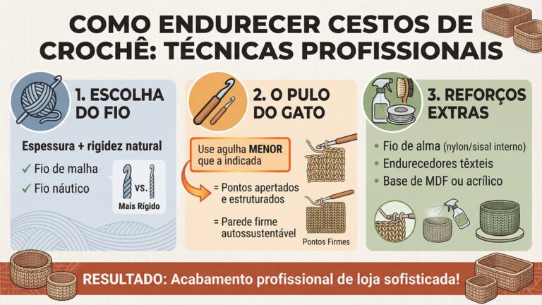 Infográfico sobre como escolher paleta de cores para crochê na decoração com dicas para ambientes coloridos e neutros