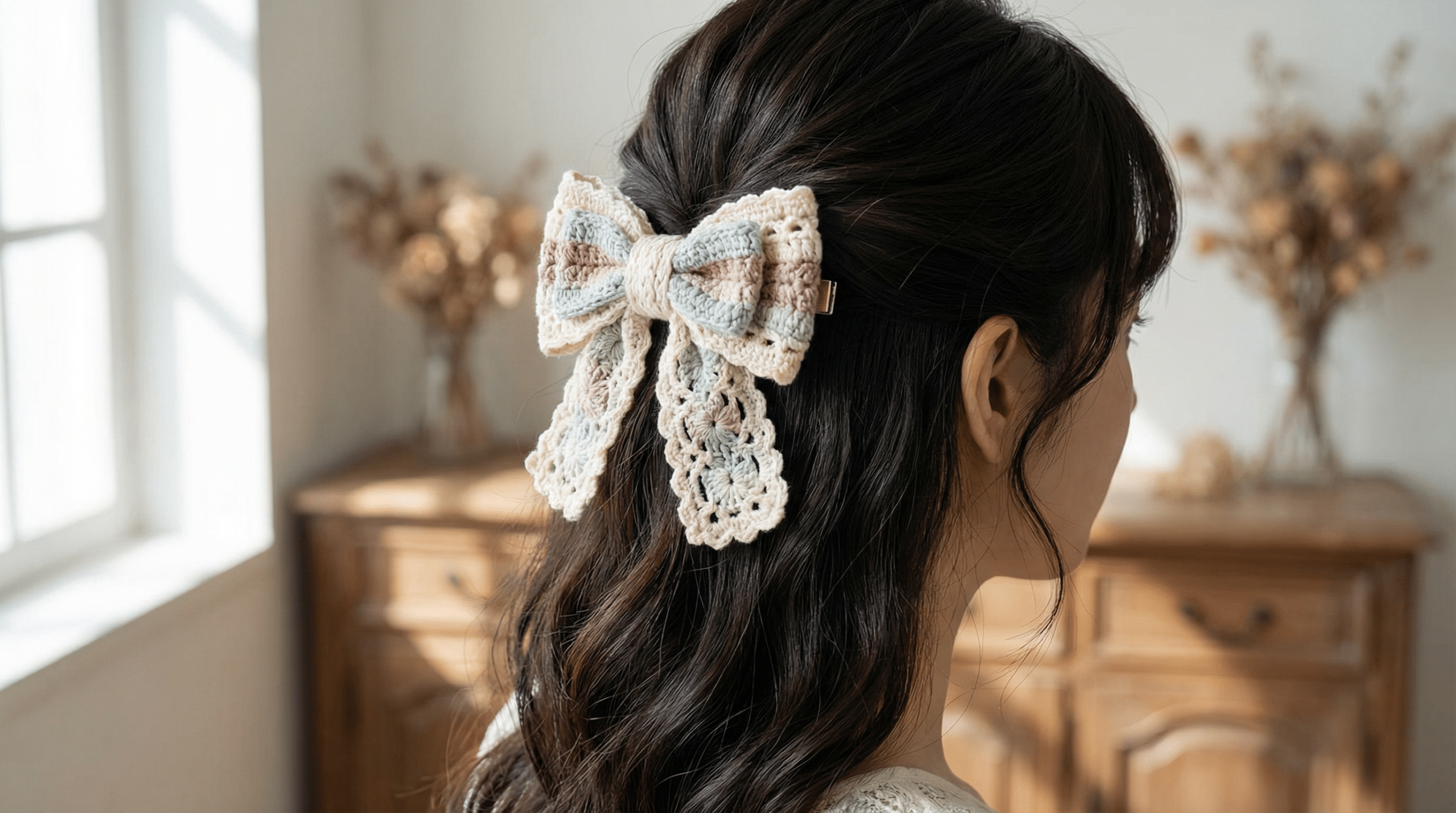 Laço de crochê: o acessório delicado que transforma qualquer visual básico em uma produção elegante