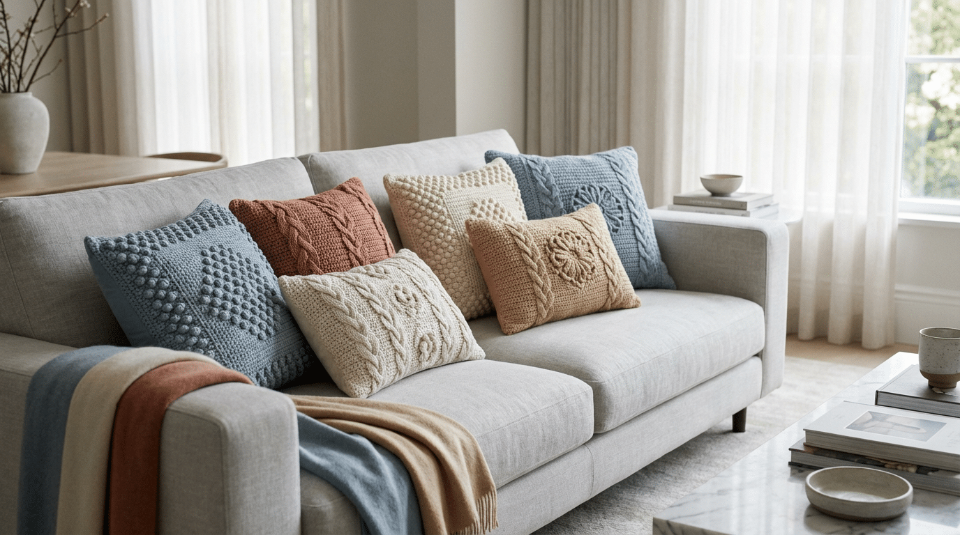Almofadas de crochê com fios egípcios ou seda natural para decorar a sala como ninguém