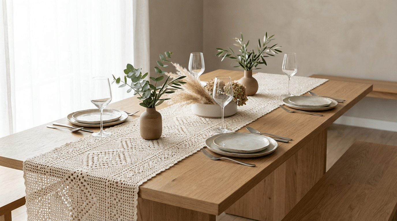 Caminhos de mesa em crochê: 13 estilos que transformam a decoração da sala de jantar