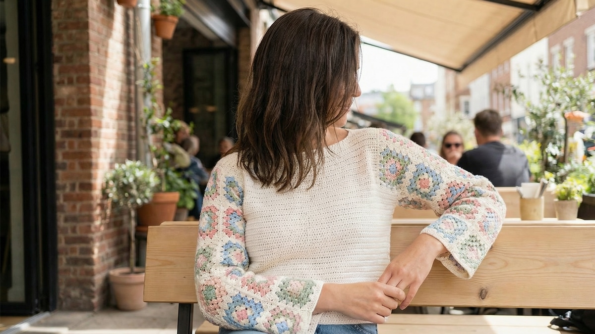 Crie looks fofos e únicos usando blusas de crochê com granny squares