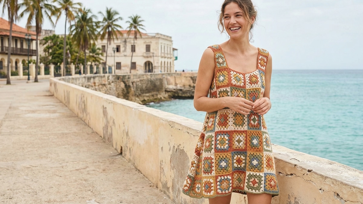Aposte no charme único dos vestidos de crochê com squares