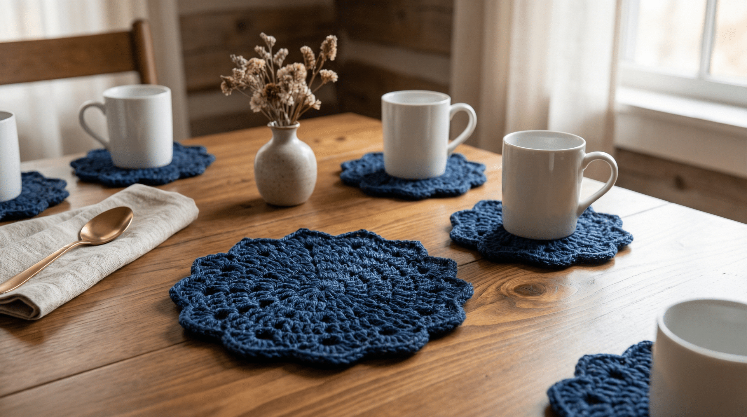 Arte de receber bem: como usar porta-copos de crochê na decoração da mesa posta