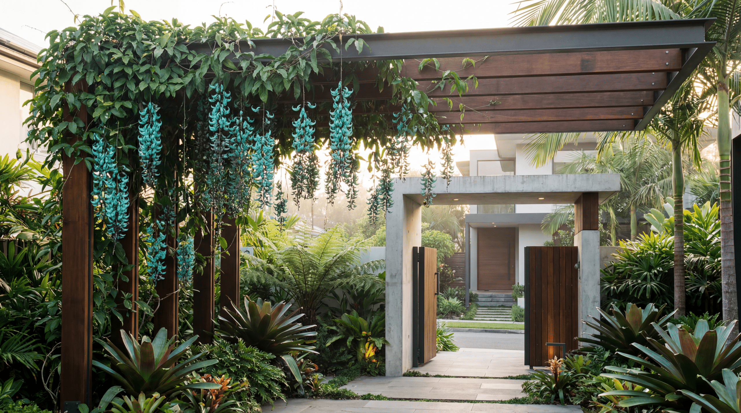Trepadeira-Jade: o segredo botânico para criar um portal de flores exóticas na entrada da sua casa