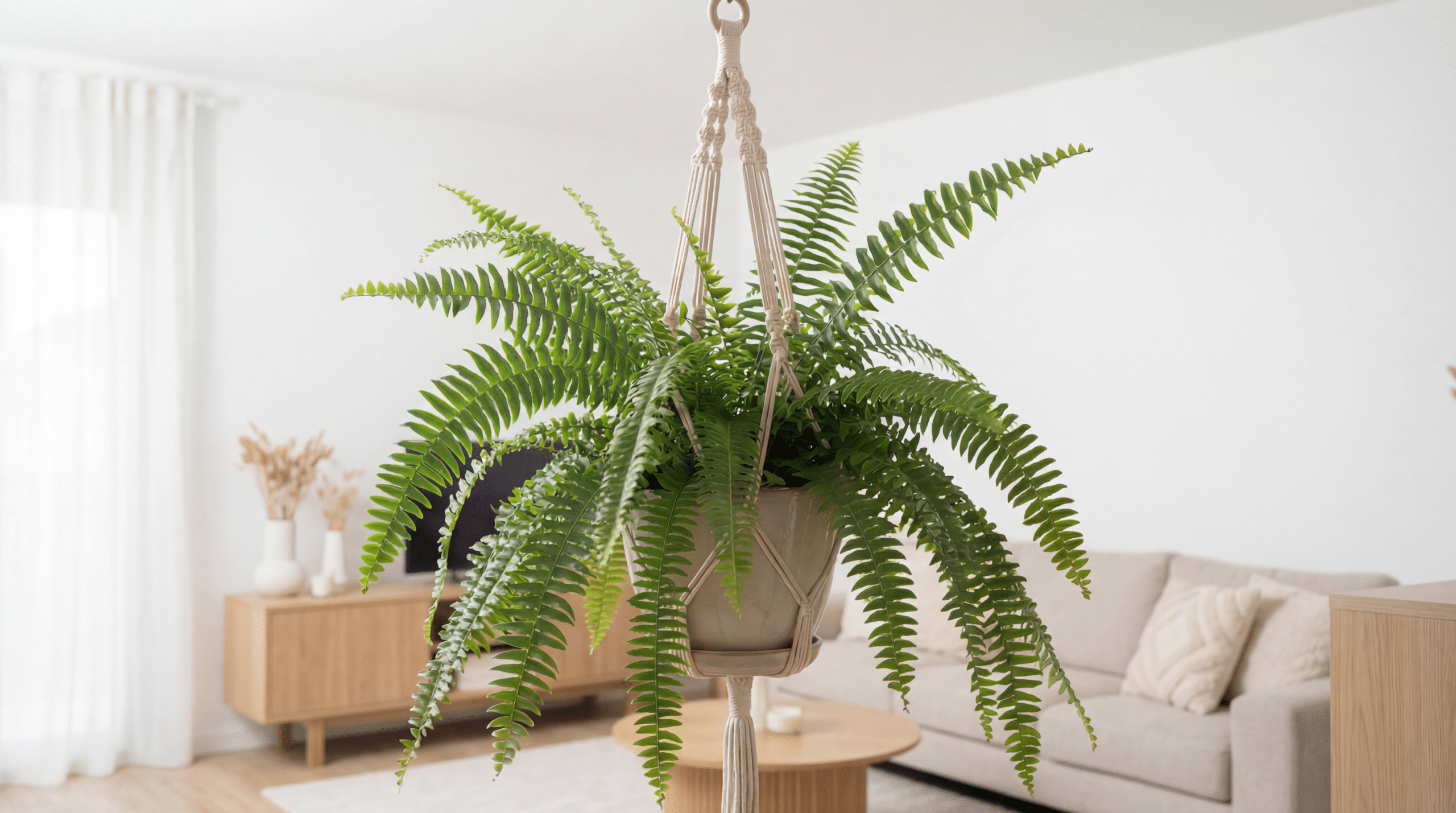 Samambaias no teto: A tendência de transformar a sala em um refúgio tropical usando plantas pendentes