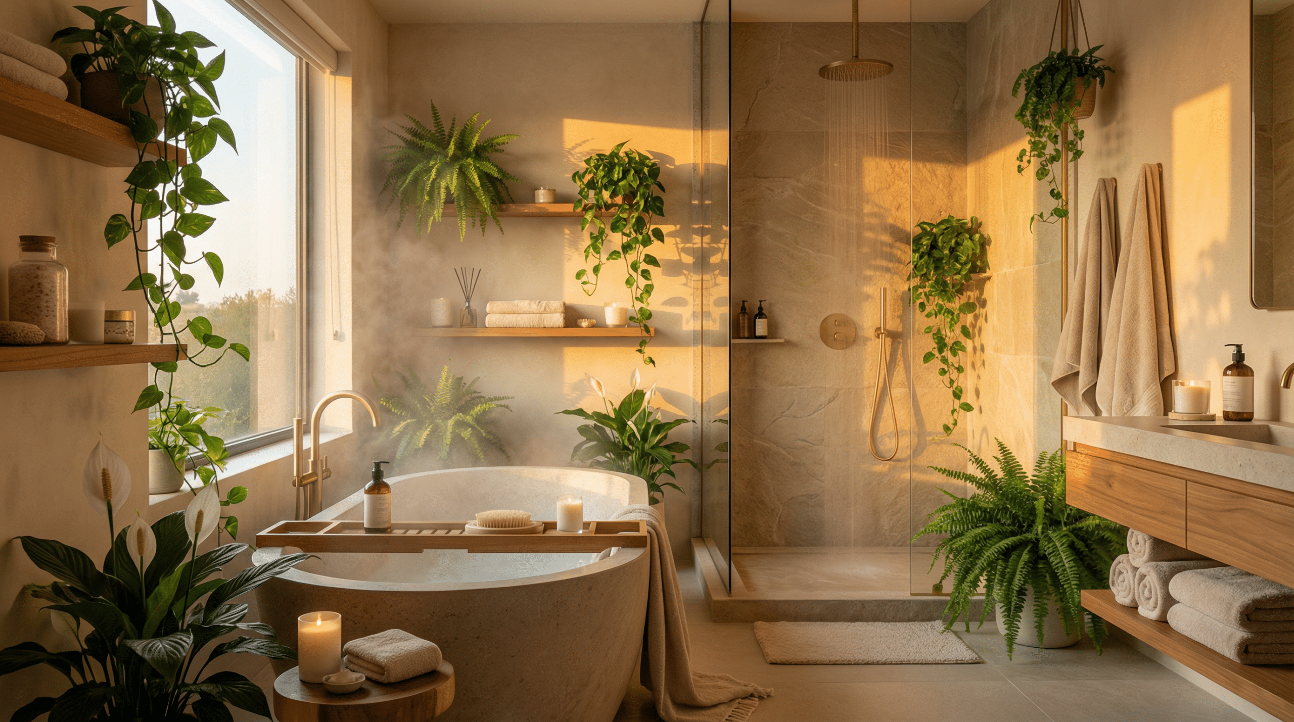 Como usar o Biophilic Design para transformar o seu banheiro em um spa particular usando apenas plantas