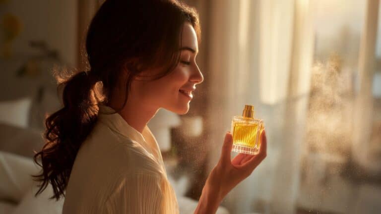 Mulher borrifando perfume