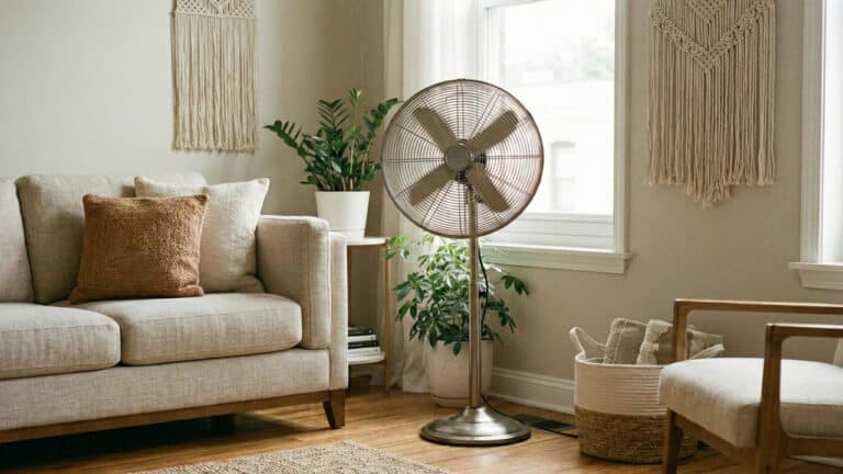 Ventilador de pé na sala de estar