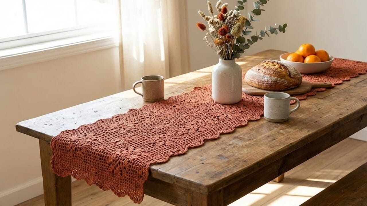 Trilhos de mesa em crochê para renovar sua decoração em 2026