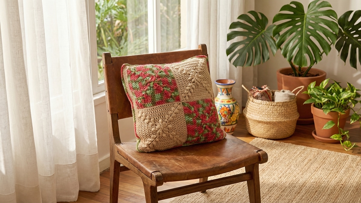 Aprenda a fazer a almofada de crochê cerejeira e renove sua decoração