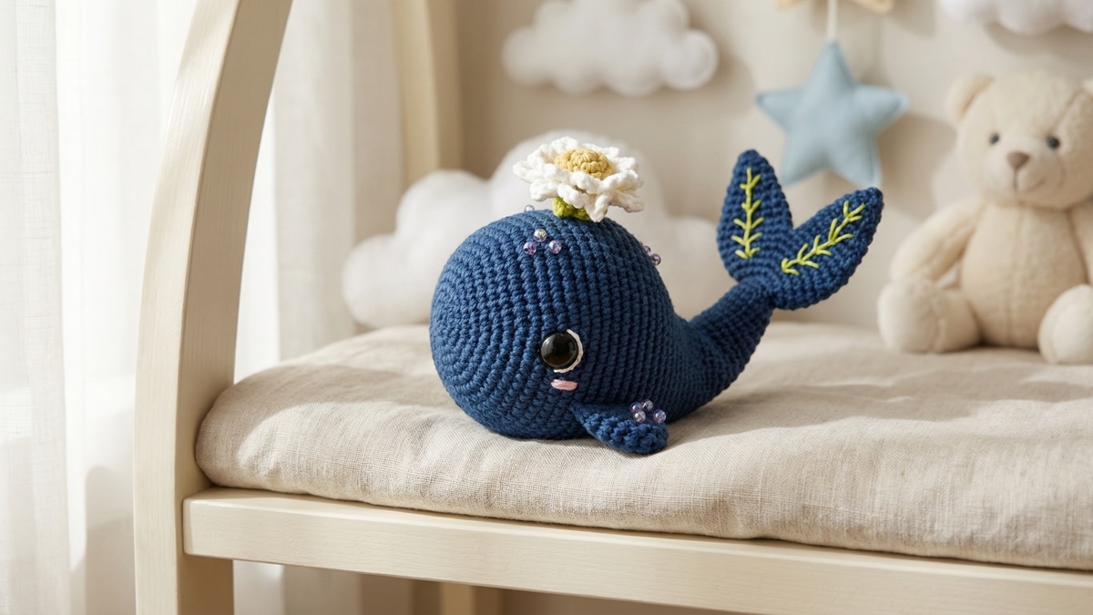 Crie o amigurumi da baleia flor cheia de charme e fofura