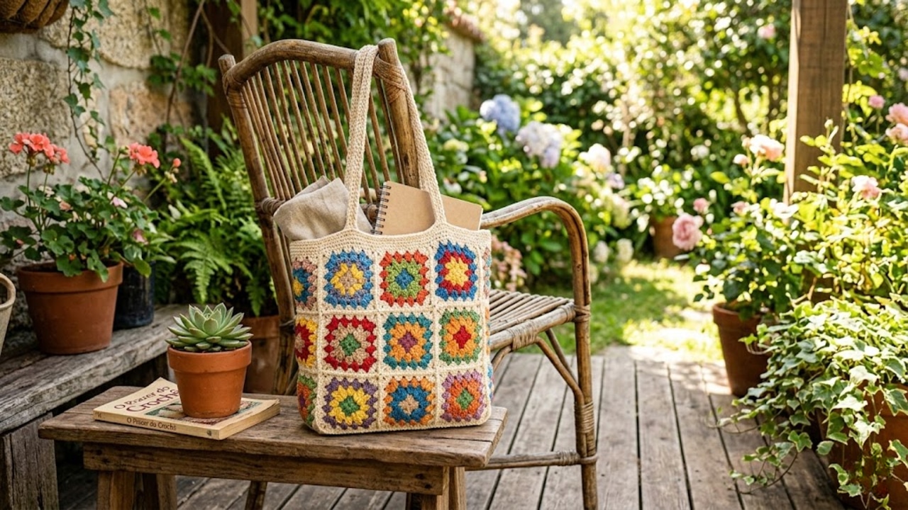 Bolsas de crochê com squares: gráficos e vídeo aula para você fazer a sua hoje mesmo