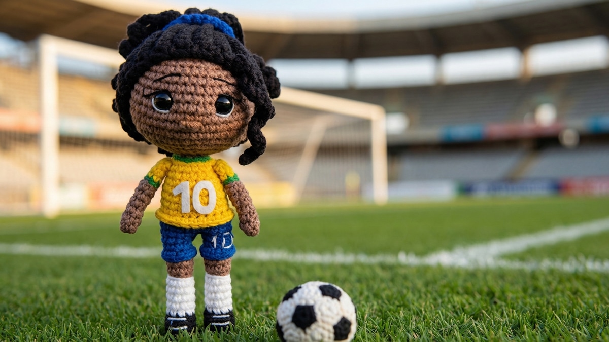 Amigurumi da jogadora de futebol que vai conquistar na copa do mundo