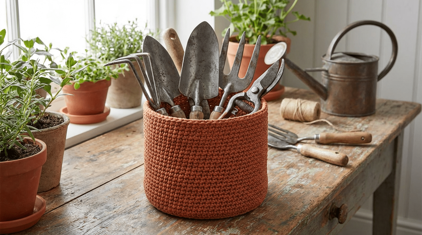 Cestos de crochê firmes para ferramentas de jardinagem: o segredo para deixar tudo sempre à mão