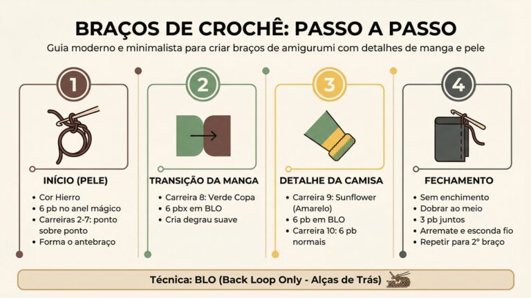 Infografico detalhado sobre como criar manta de croche chevron com materiais, passo a passo completo, dicas e paleta de cores charmosas em layout editorial