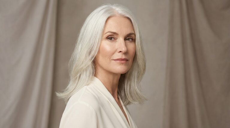 Mulher Madura Cabelo Branco Editorial