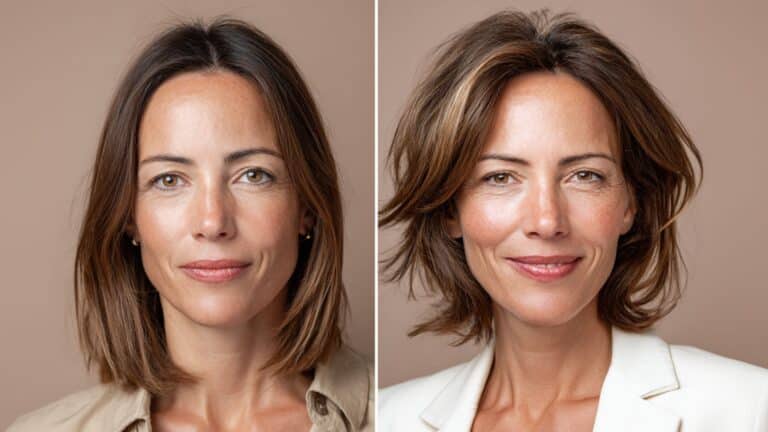 Antes e depois de corte de cabelo rejuvenescedor