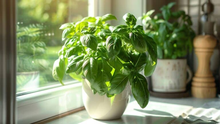 Pé de manjericão plantado em vaso, uma das 5 plantas que conseguem repelir moscas e pernilongos do ambiente