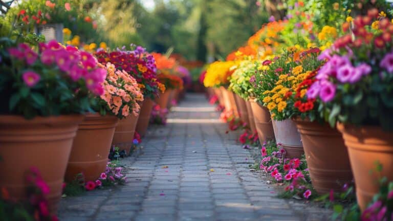 Flores em vasos no jardim
