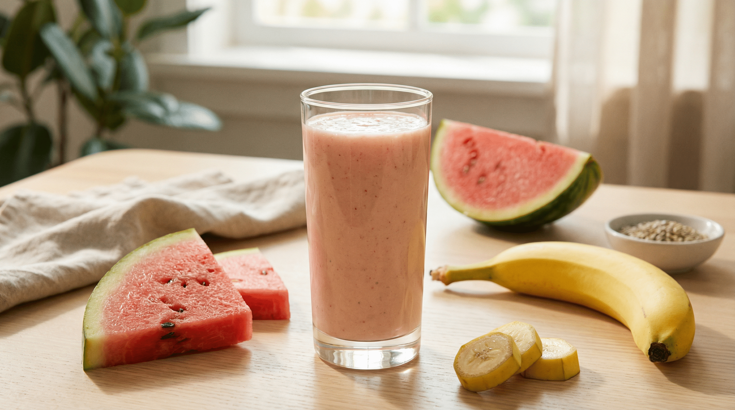 Vitamina de banana com melancia: a bebida de 4 ingredientes que ajuda a emagrecer e cuida da pele
