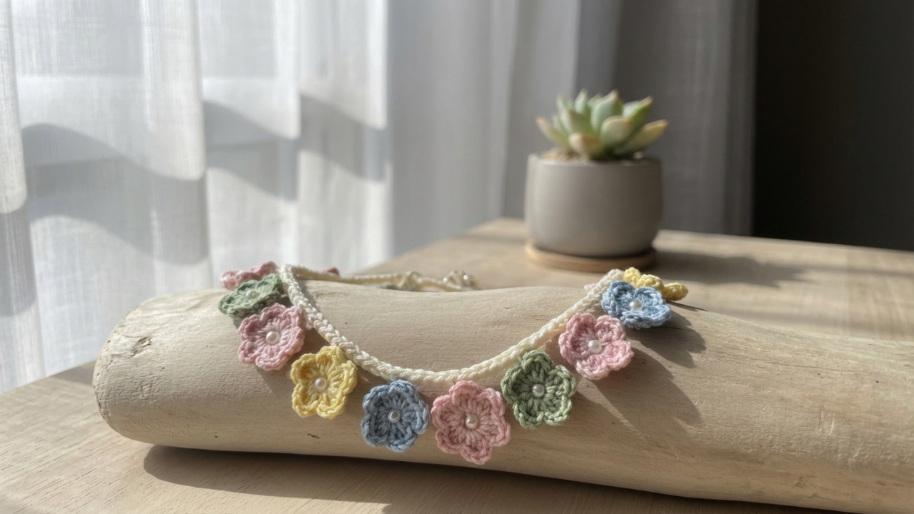 Colar de crochê com mini flores para valorizar o seu visual de forma única