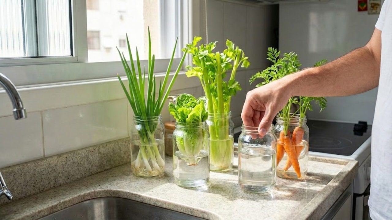 Quatro hortaliças que rebrotam sozinhas na água para ter cozinha cheia em 2026