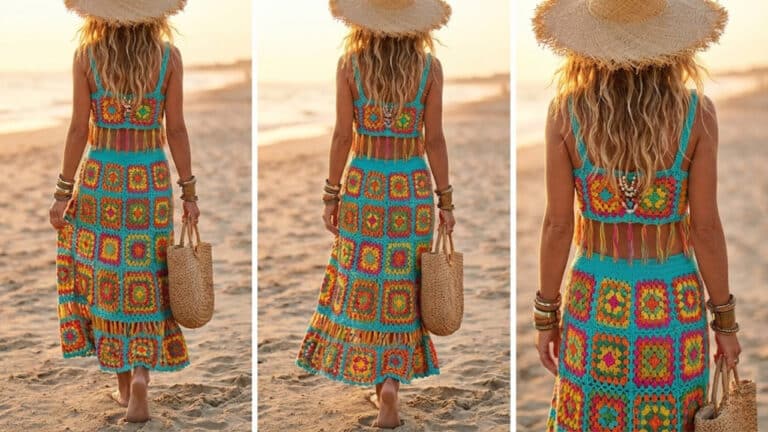Ideias de looks boho em crochê colorido para o verão 2026
