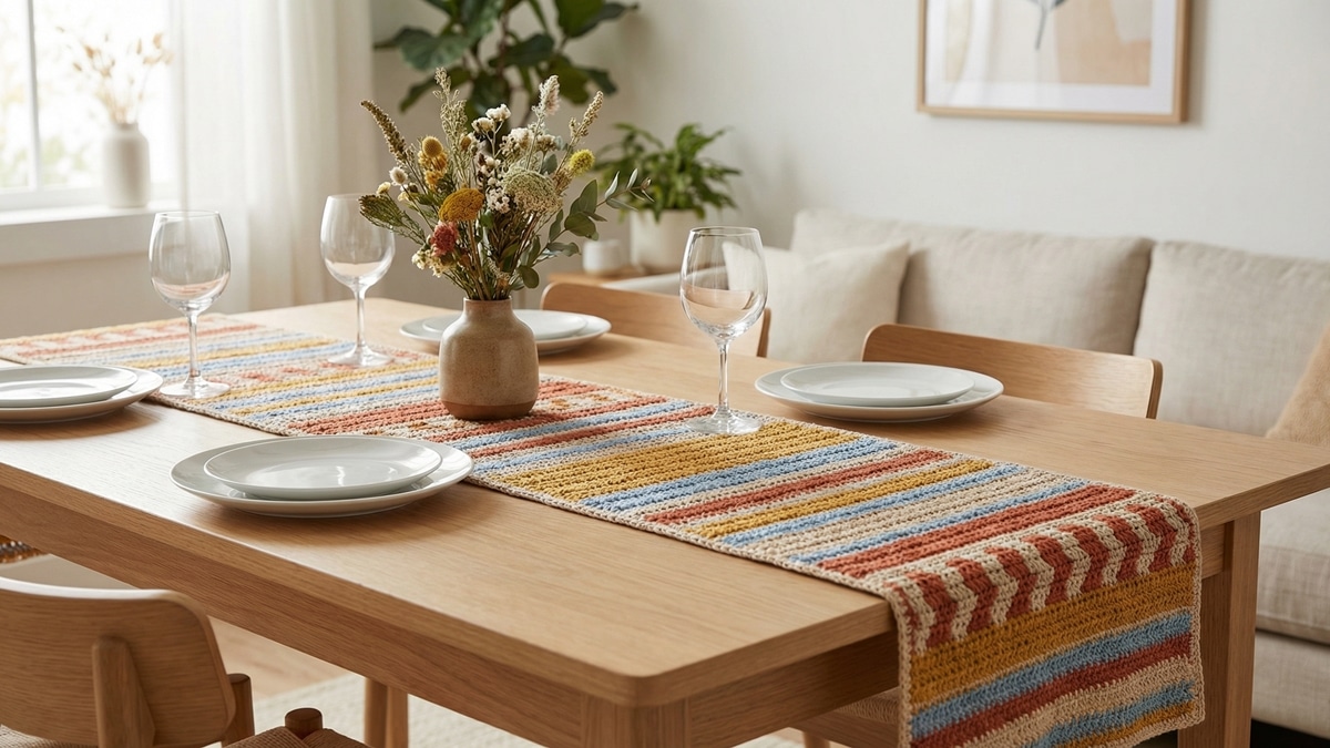 Caminhos de mesa em crochê colorido para adicionar charme ao seu lar