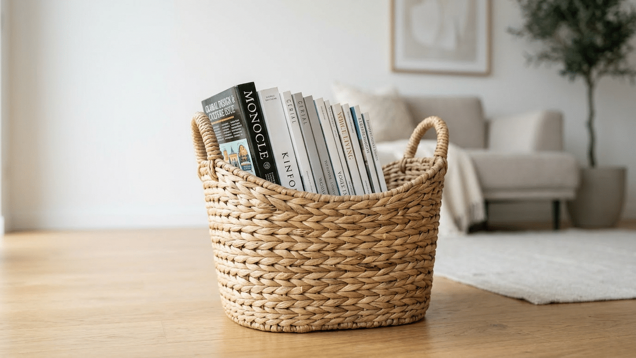 Como usar cestos de vime para organizar a sala e dar um toque rústico ao ambiente
