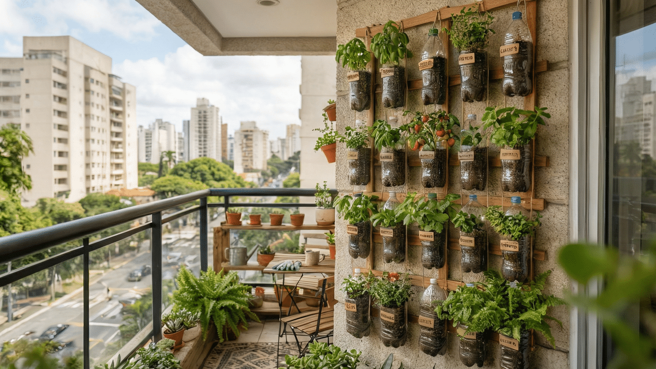 Como criar um pequeno jardim vertical usando apenas materiais reaproveitados e pouco espaço na parede