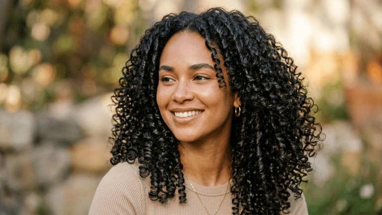 Mulher com cabelo cacheado