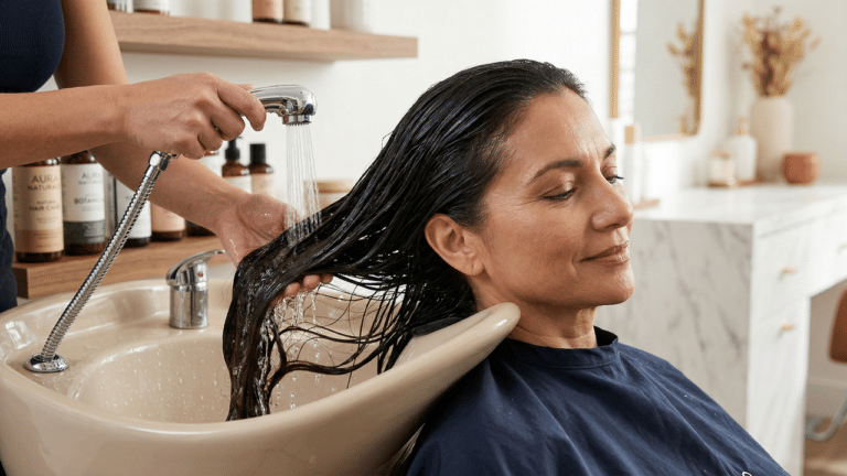 mulher lavando o cabelo
