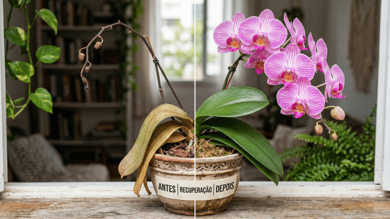 Vaso de orquídea antes e depois do tratamento