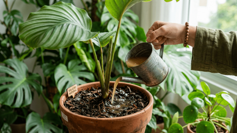 Rega plantas com solução natural