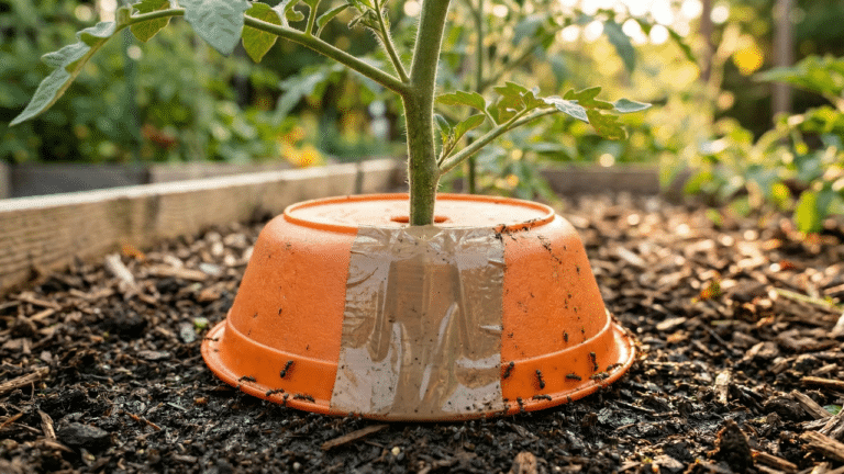Planta com pote invertido