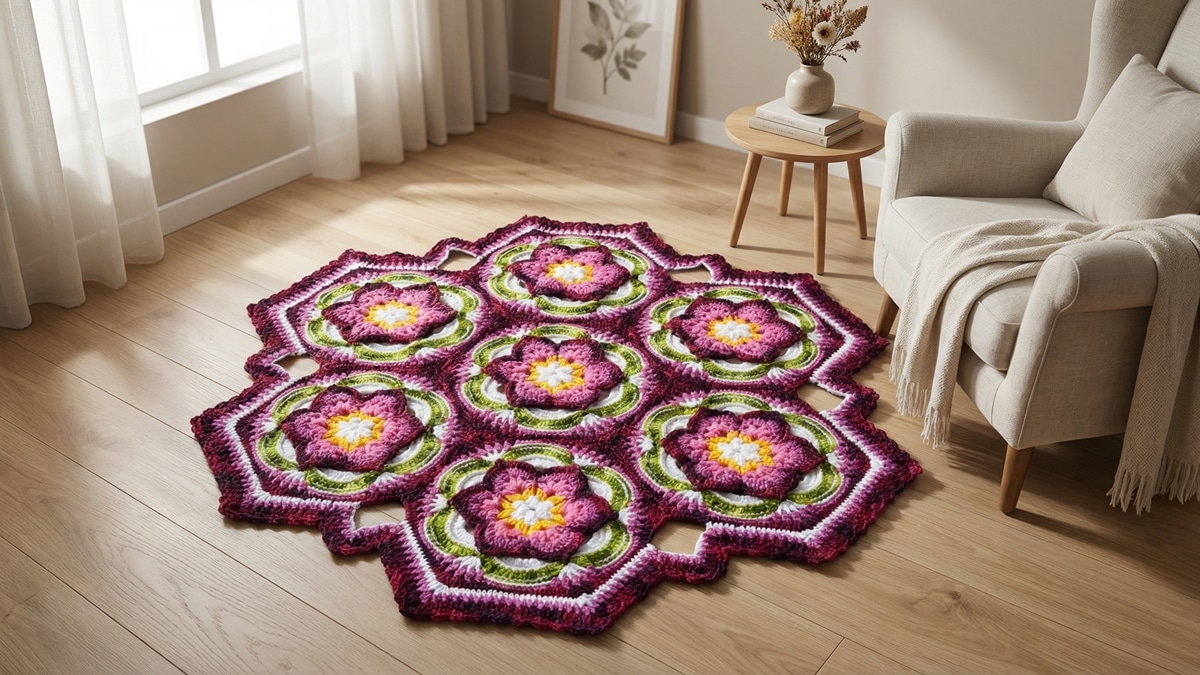 Faça um tapete de crochê sextavado exclusivo para decorar sua casa