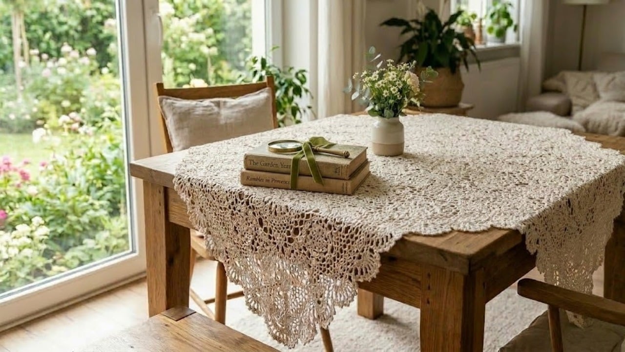 Toalha de mesa em crochê rendado com gráficos para decorar a sala e a cozinha em 2026