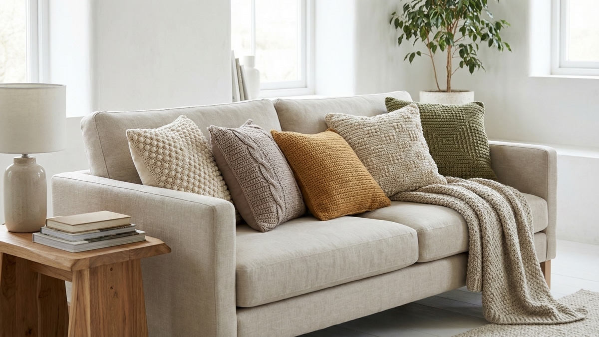 Explore 24 almofadas de crochê para renovar a decoração da sua sala