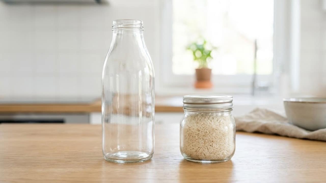 Aprenda o truque com arroz para limpar o fundo de garrafas e vasos estreitos em 2026