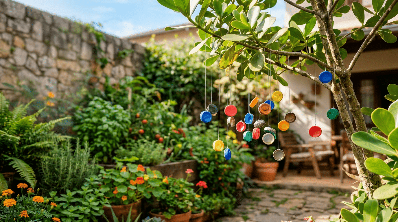 Pendurar tampinhas de garrafa de refrigerante no jardim: por que é recomendado e para que serve