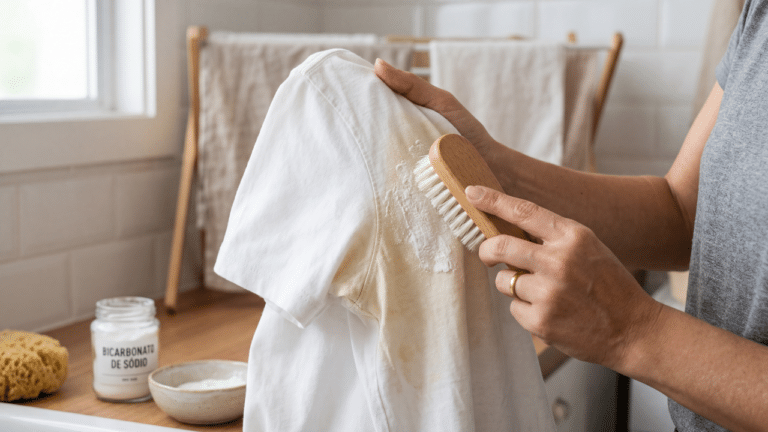 limpando camiseta branca com mancha