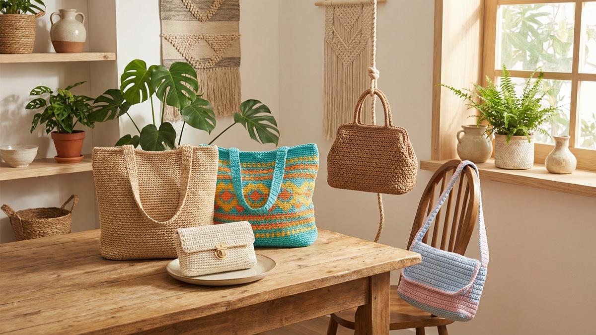 Aprenda a tecer bolsas de crochê charmosas com gráficos fáceis de seguir