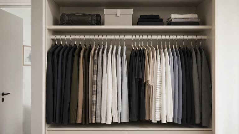 guarda roupa com cabides alinhados