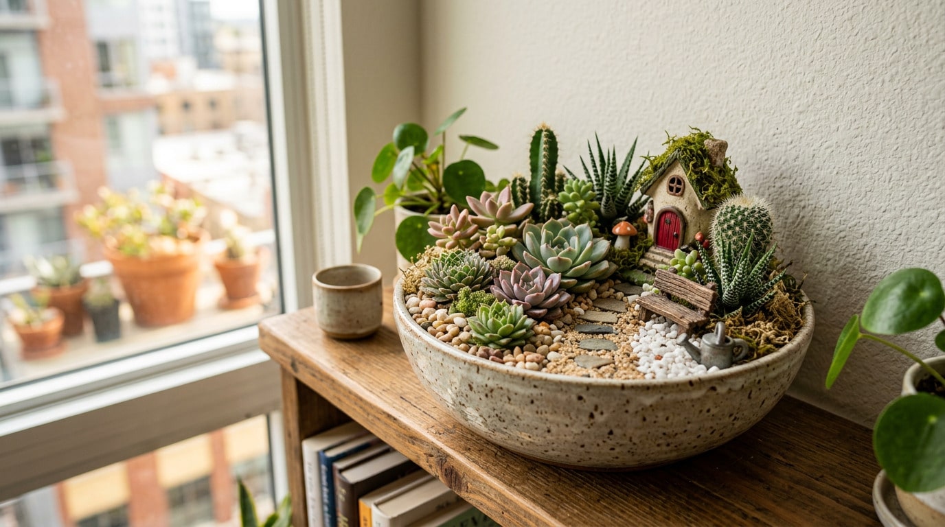 Jardins em miniatura: a tendência que transforma varandas e prateleiras em oásis verdes