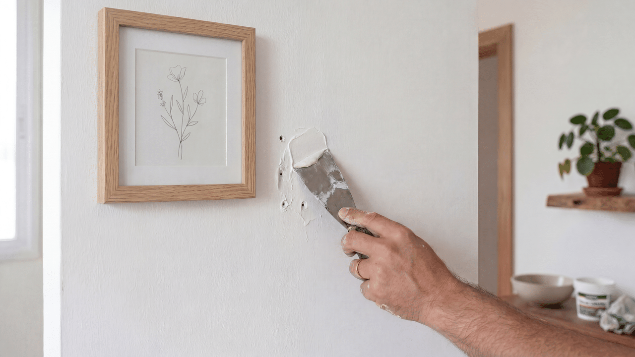 Como usar massa corrida ou gesso para esconder furos de quadros e prateleiras antigas