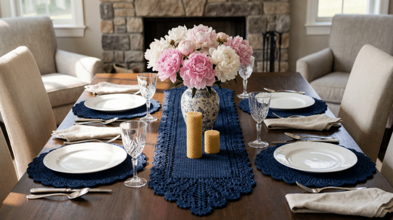 Mesa Jantar Crochê Azul Marinho